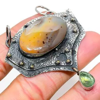 Подвеска из стерлингового серебра 925 пробы с натуральным агатом Монтана и драгоценным камнем цаворит 2,68 дюйма S4F35