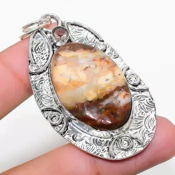 Подвеска из стерлингового серебра 925 пробы с натуральной яшмой капучино и морганитом 2,56 дюйма F1f97