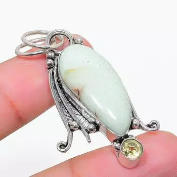 Подвеска из стерлингового серебра 925 пробы с натуральным хризопразом и цитрином 1,97 дюйма n4A13