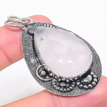 Подвеска из стерлингового серебра 925 пробы с натуральным розовым кварцем ручной работы 2,29 дюйма i8z32