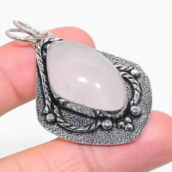 Подвеска из стерлингового серебра 925 пробы с натуральным розовым кварцем ручной работы 2,13 дюйма Q4V42