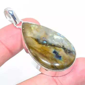 Подвеска из стерлингового серебра 925 пробы с натуральным лабрадоритом ручной работы 2,21 дюйма Y1k88