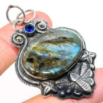 Подвеска из стерлингового серебра 925 пробы с натуральным лабрадоритом и топазом 2,48 дюйма g7t48