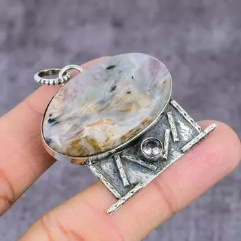 Подвеска из стерлингового серебра 925 пробы с натуральным чароитом и белым топазом 2,25 дюйма n5h79