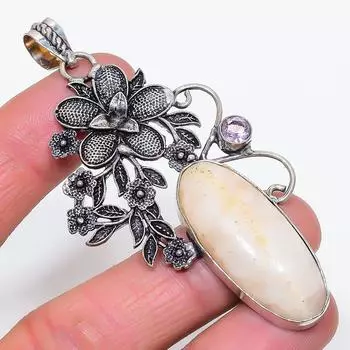 Подвеска из стерлингового серебра 925 пробы с натуральным сколецитом и кунцитом 3,27 дюйма I6r66