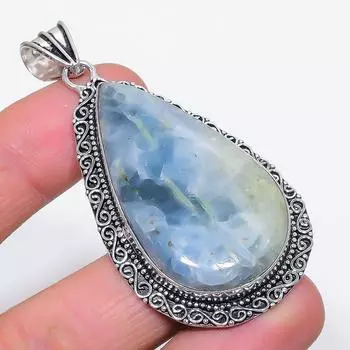 Подвеска из стерлингового серебра 925 пробы с натуральным аквамарином 2,80 дюйма V1Q79