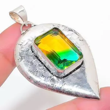 Подвеска из стерлингового серебра 925 пробы с натуральным двухцветным турмалином 2,36 дюйма Y0p83