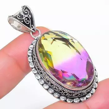 Подвеска из стерлингового серебра 925 пробы с натуральным двухцветным турмалином 2,09 дюйма J7P57