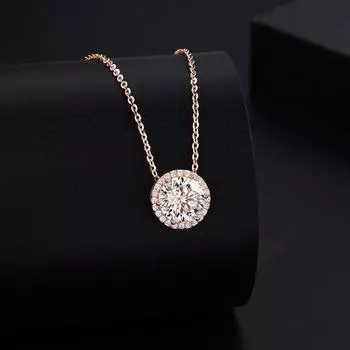 Подвеска из стерлингового серебра 925 пробы с муассанитом: Цепочка на ключицу с бриллиантами в 2 карата - модный дизайн круглой сумки класса люкс для женщин 1-carat MS-041B розовый