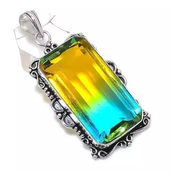 Подвеска из стерлингового серебра 925 пробы с натуральным двухцветным турмалином 2,40 дюйма Y4s84