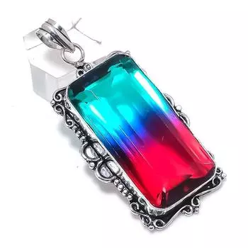Подвеска из стерлингового серебра 925 пробы с натуральным двухцветным турмалином 2,56 дюйма G5H79