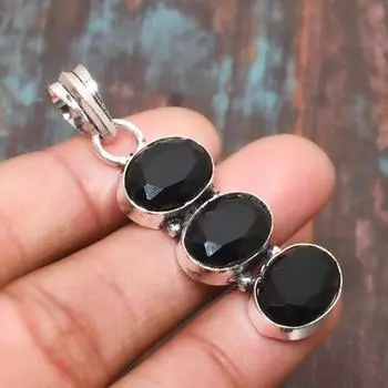 Подвеска из стерлингового серебра 925 пробы с черной шпинелью и драгоценным камнем ручной работы для женщин 2.17 Inches чёрный