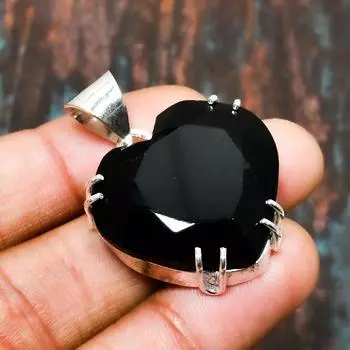 Подвеска из стерлингового серебра 925 пробы с черной шпинелью и драгоценными камнями ручной работы для нее 1.51 Inches чёрный