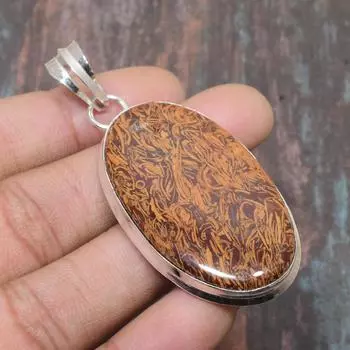 Подвеска из стерлингового серебра 925 пробы с драгоценным камнем Мариам Джаспер ручной работы. Удивительный ювелирный кулон 2.56 Inches коричневый