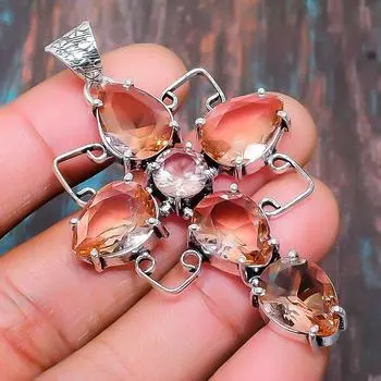 Подвеска из стерлингового серебра 925 пробы с крестом морганитом и драгоценным камнем ручной работы для женщин 2.48 Inches оранжевый