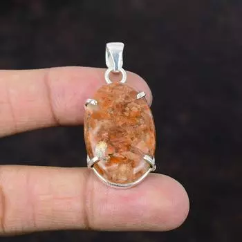Подвеска из стерлингового серебра 925 пробы с солнечным камнем. Красивые ювелирные изделия ручной работы. Уникальный дизайн. Подвеска из драгоценного камня. Подарок для девушки. Удивительные ювелирные изделия.