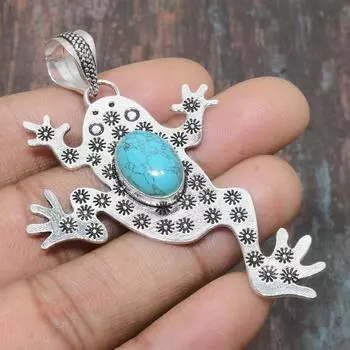 Подвеска из стерлингового серебра 925 пробы Санта-Роза с бирюзовым драгоценным камнем ручной работы для женщин 2.76 Inches синий