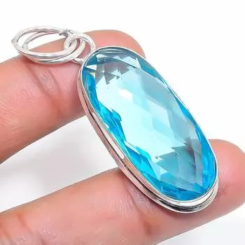 Подвеска из стерлингового серебра 925 пробы Swiss Blue Topaz, ручная работа, 2,17 дюйма Y1t05