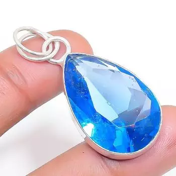 Подвеска из стерлингового серебра 925 пробы Swiss Blue Topaz, ручная работа, 1,77 дюйма, f7H59