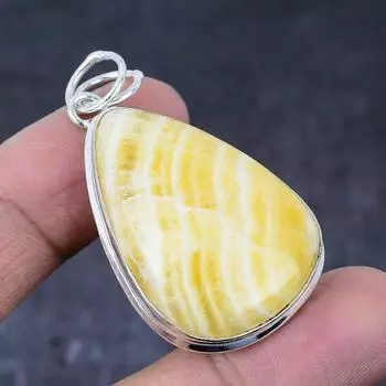 Подвеска из стерлингового серебра 925 пробы в стиле септари, 2,13 дюйма, ручная работа, натуральный желтый цвет O7i66