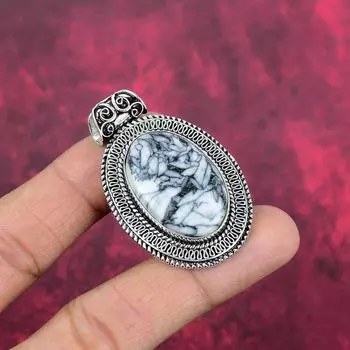 Подвеска из стерлингового серебра Pinolith 925 пробы, подвеска из драгоценных камней ручной работы, подарок для любимого человека 2.00 Inches белый