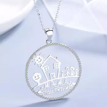 Подвеска из стерлингового серебра S925 для семьи из четырех человек, уникальная креативная мультяшная семейная подвеска в виде ключицы с изображением счастливой семьи 925