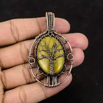 Подвеска из стихтита «Дерево жизни», медная проволока, обернутая в обертку, драгоценный камень, медная проволока, ювелирное изделие ручной работы, уникальный медный дизайн, кулон, подарок для нее