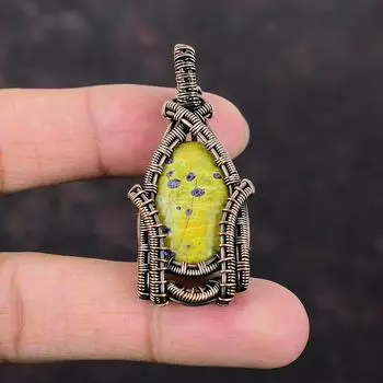 Подвеска из стихтита, драгоценный камень, подвеска ручной работы, медная проволочная подвеска, антикварная подвеска, женская подвеска ручной работы для подарка, медные дизайнерские украшения