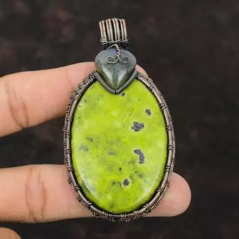 Подвеска из стихтита, медная проволочная обертка, подвеска из лабрадорита, ювелирное изделие ручной работы, подвеска из драгоценного камня, медная ювелирная подвеска из стихтита, подарок для матери