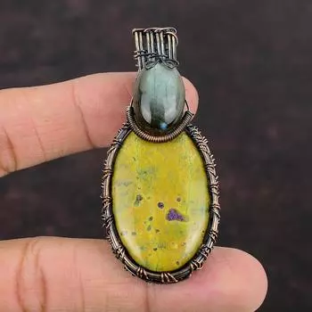 Подвеска из стихтита, обернутая медной проволокой, подвеска из лабрадорита, ювелирное изделие ручной работы, подвеска из драгоценного камня, обернутая медной проволокой, ювелирное изделие в подарок для матери