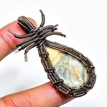 Подвеска из сумасшедшего кружевного агата с драгоценным камнем, выполненная вручную из медной проволоки, 2,36 дюйма 2.36 белый