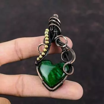Подвеска из темно-зеленого огненного лабрадорита, обернутая медной проволокой, подвеска ручной работы, ювелирное изделие из медной проволоки, подвеска из натурального драгоценного камня, подарок для женщин