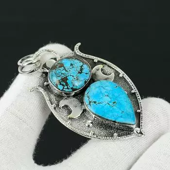 Подвеска из тибетского бирюзового драгоценного камня, исцеляющая подвеска, подвеска из стерлингового серебра 925 пробы, подвеска с двойным драгоценным камнем, подвеска из натуральных ювелирных изделий для подарка 2.55