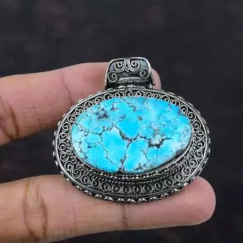 Подвеска из тибетского бирюзового драгоценного камня, ювелирные изделия ручной работы, подвеска из стерлингового серебра 925 пробы, винтажные подвески, ювелирные изделия из тибетской бирюзы, подарок на годовщину