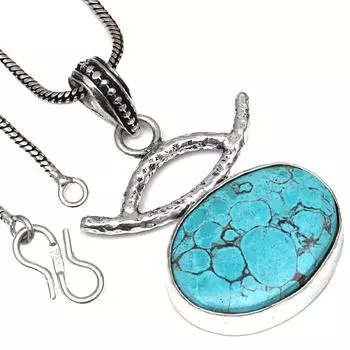 Подвеска из тибетского бирюзового камня, ручная работа, старинное серебряное украшение 1,75 дюйма