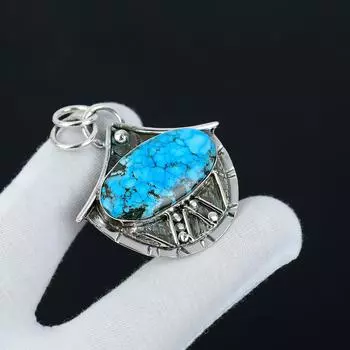 Подвеска из тибетского драгоценного камня бирюзы ручной работы из стерлингового серебра 925 пробы, антикварная подвеска из натуральной бирюзы, женские украшения, подвеска унисекс для нее 2.16 синий