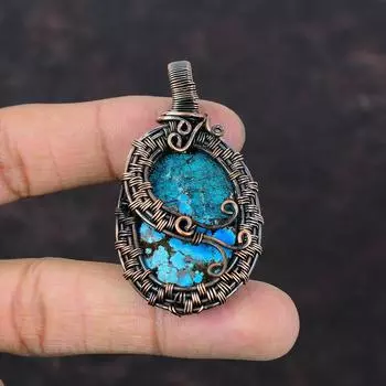 Подвеска из тибетской бирюзы и меди, подвеска в виде проволоки, подвеска ручной работы, ювелирное изделие в виде проволоки, подвеска из драгоценных камней, подарок для мамы, изящные медные украшения