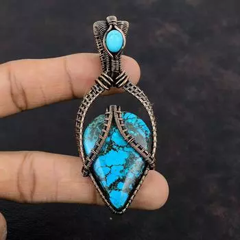 Подвеска из тибетской бирюзы, подвеска из медной проволоки, подвеска ручной работы, бирюзовые драгоценные камни, изящная подвеска, подарок для мамы, медные украшения