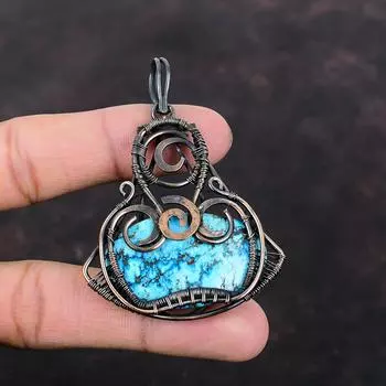 Подвеска из тибетской бирюзы, подвеска из медной проволоки, ручная работа, тибетская бирюза, ювелирное изделие, подвеска из драгоценного камня для подарка, ювелирное изделие из медной проволоки