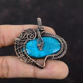 Подвеска из тибетской бирюзы, подвеска из медной проволоки, подвеска ручной работы, подвеска из драгоценных камней, подвеска из проволоки, ювелирное изделие из драгоценных камней, подарок для нее, медные украшения для женщин
