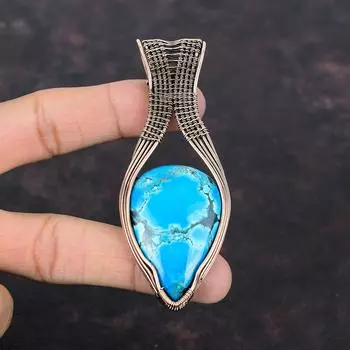 Подвеска из тибетской бирюзы, подвеска из медной проволоки, уникальная подвеска ручной работы, подвеска из драгоценных камней, подвеска из медной проволоки, подарок для нее, ювелирные изделия из медной проволоки
