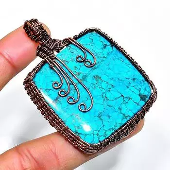 Подвеска из тибетской бирюзы ручной работы из медной проволоки 2,36 дюйма 2.36 синий