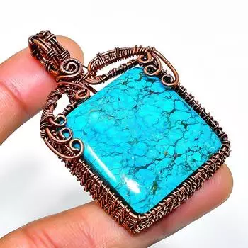 Подвеска из тибетской бирюзы ручной работы из медной проволоки 2,36 дюйма 2.36 синий