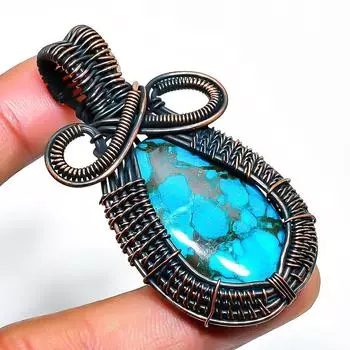 Подвеска из тибетской бирюзы ручной работы из медной проволоки 2,36 дюйма 2.36 синий