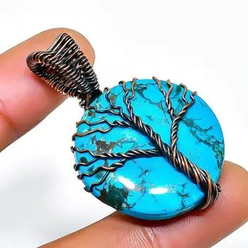 Подвеска из тибетской бирюзы ручной работы из медной проволоки 1,58 дюйма 1.58 синий