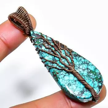 Подвеска из тибетской бирюзы ручной работы из медной проволоки 2,36 дюйма 2.36 синий