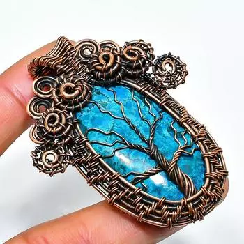Подвеска из тибетской бирюзы ручной работы из медной проволоки 2,36 дюйма 2.36 синий