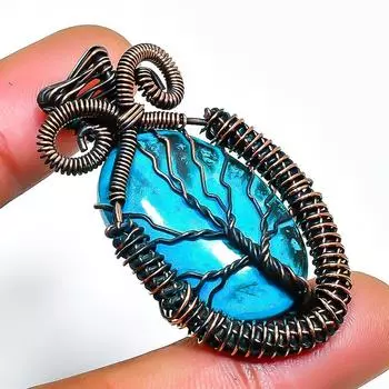 Подвеска из тибетской бирюзы ручной работы из медной проволоки 1,69 дюйма 1.69 синий