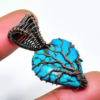 Подвеска из тибетской бирюзы ручной работы из медной проволоки 1,38 дюйма 1.38 синий