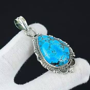 Подвеска из тибетской бирюзы, украшения из натуральной бирюзы, ювелирные изделия из стерлингового серебра 925 пробы, ювелирная подвеска ручной работы в стиле бохо, подвеска унисекс для подарка 2.55